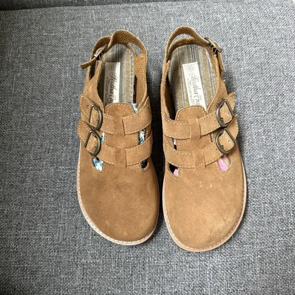 Vtg Y2K Mary Jane Comfort Shoes Leather Suede Double Buckle Size 10 Brown Loafer
